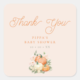 Pompoen Roze & Oranje Baby shower Dank u Vierkante Sticker