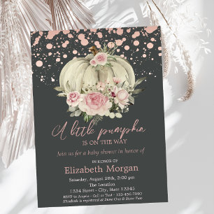 Pompoen, Roze Rozen, Roze Gouden Baby Shower Kaart