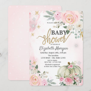 Pompoen Roze Rozen Stippen Baby Shower Kaart
