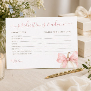Pompoen Roze Strik Baby Shower Voorspellingen & Ad Advieskaart