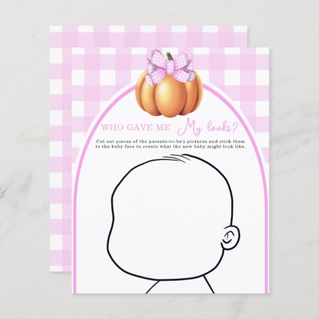 Pompoen roze strik baby shower Wie gaf me mijn loo (Voorkant / Achterkant)