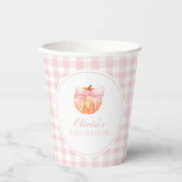 Pompoen Roze strik en geruite baby shower Papieren Bekers