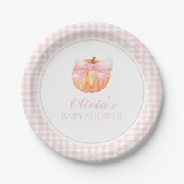 Pompoen Roze strik en geruite baby shower Papieren Bordje