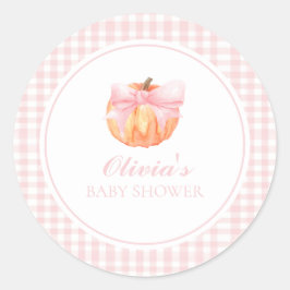 Pompoen Roze strik en geruite baby shower Ronde Sticker