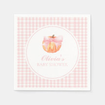 Pompoen Roze strik en geruite baby shower