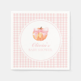 Pompoen Roze strik en geruite baby shower Servet