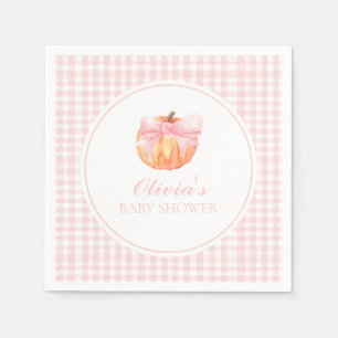 Pompoen Roze strik en geruite baby shower Servet