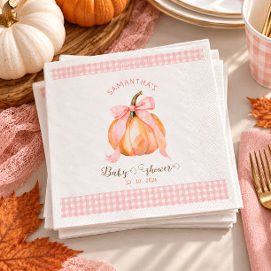 Pompoen roze strik gingham baby shower servetten