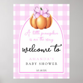 Pompoen roze strik herfst welkom baby shower feest poster