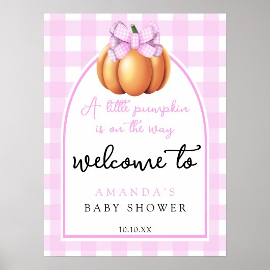 Pompoen roze strik herfst welkom baby shower feest poster (Voorkant)