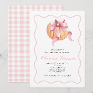 Pompoen Roze strik Plaid baby shower Kaart