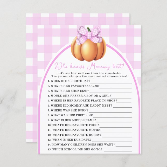 Pompoen roze strik - Wie kent mama het beste (Voorkant / Achterkant)