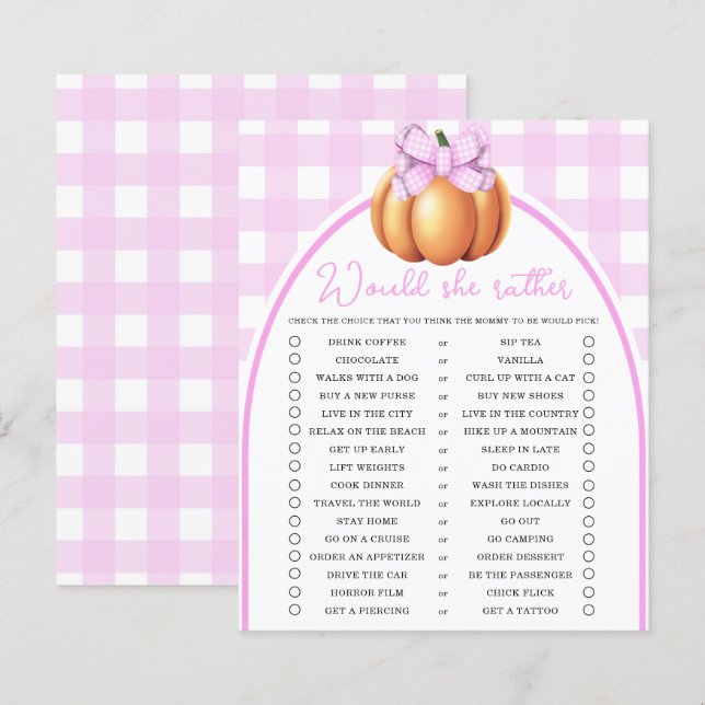 Pompoen roze strik Zou zij liever gamen (Voorkant / Achterkant)