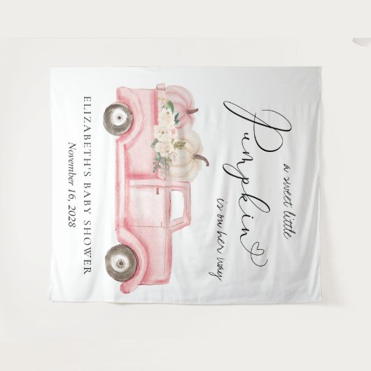 Pompoen Roze Truck Baby Shower Foto Achtergrond Wandkleed (Voorkant (horizontaal))