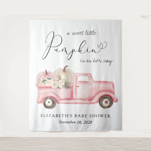 Pompoen Roze Truck Baby Shower Foto Achtergrond Wandkleed (Voorkant)