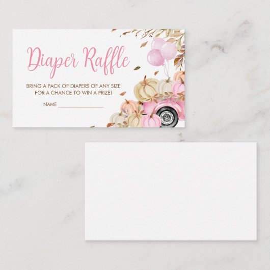 Pompoen Roze Vrachtwagen Baby shower Luier Raffle Informatiekaartje (Voorkant / Achterkant)