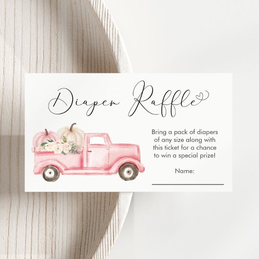 Pompoen Roze Vrachtwagen Baby shower Luier Raffle Informatiekaartje