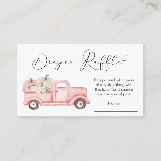 Pompoen Roze Vrachtwagen Baby shower Luier Raffle Informatiekaartje (Voorkant)