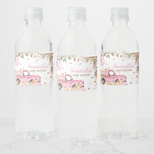 Pompoen Roze Vrachtwagen Baby shower Waterfles Etiket (Flessen)