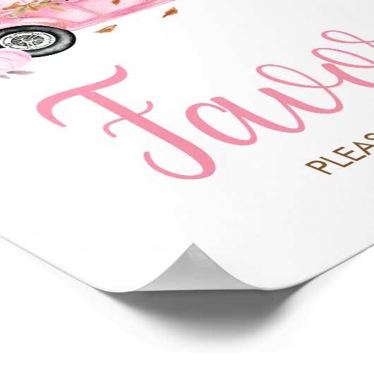 Pompoen Roze Vrachtwagen Favors Baby shower Poster (Hoek)