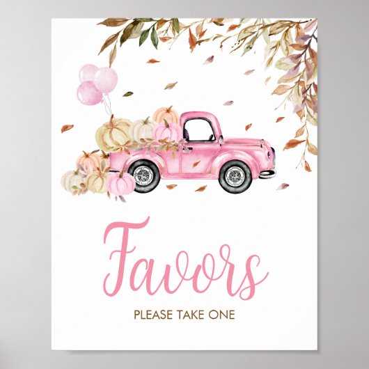 Pompoen Roze Vrachtwagen Favors Baby shower Poster (Voorkant)