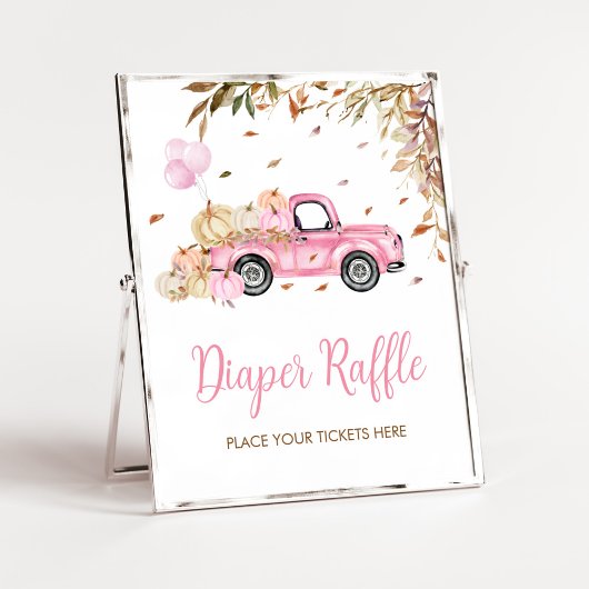 Pompoen Roze Vrachtwagen Luier Raffle Baby shower Poster