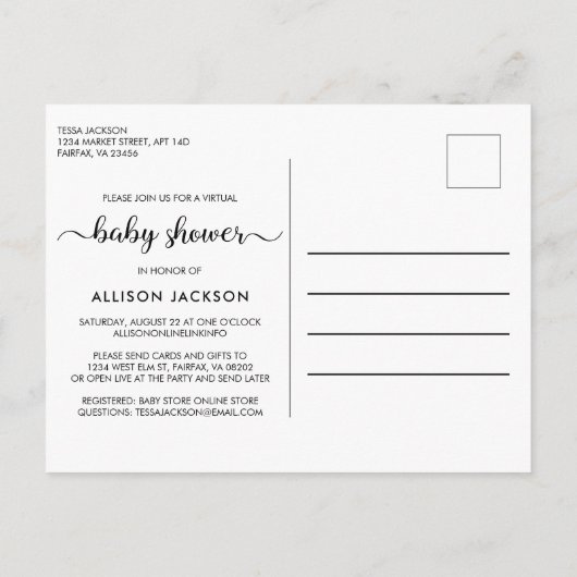 Pompoen roze Waterverf Baby Meisje Virtual Shower Uitnodiging Briefkaart (Achterkant)