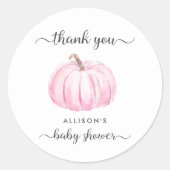 Pompoen roze Waterverf Baby shower Dank u Ronde Sticker (Voorkant)
