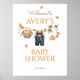 Pompoen Rustic Baby Clothestline Herfst Baby showe Poster