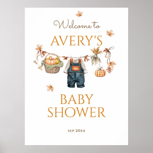 Pompoen Rustic Baby Clothestline Herfst Baby showe Poster (Voorkant)