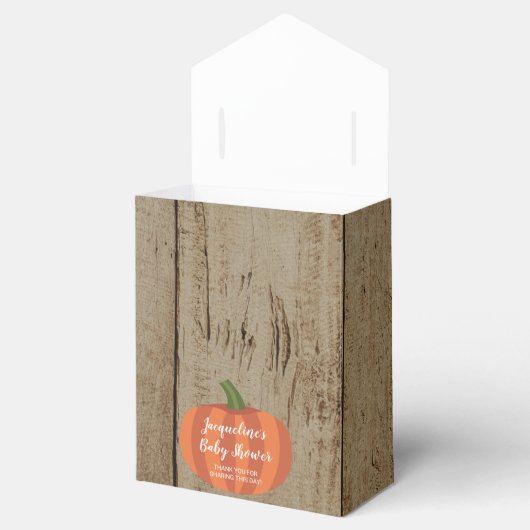 Pompoen Rustic Wood Pattern Herfst Baby shower Bedankdoosjes (Geopend)