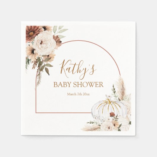 Pompoen Rustieke Bloemen Boho Boog Herfst In Love  Servet (Voorkant)