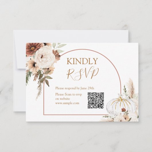 Pompoen Rustieke Bloemen Boho Boog Herfst Verliefd Bedankkaart (Voorkant)