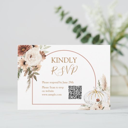 Pompoen Rustieke Bloemen Boho Boog Herfst Verliefd Bedankkaart (Staand voorkant)