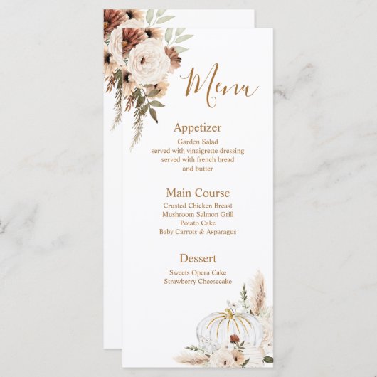 Pompoen Rustieke Bloemen Boho Boog Herfst Verliefd Menu (Voorkant / Achterkant)