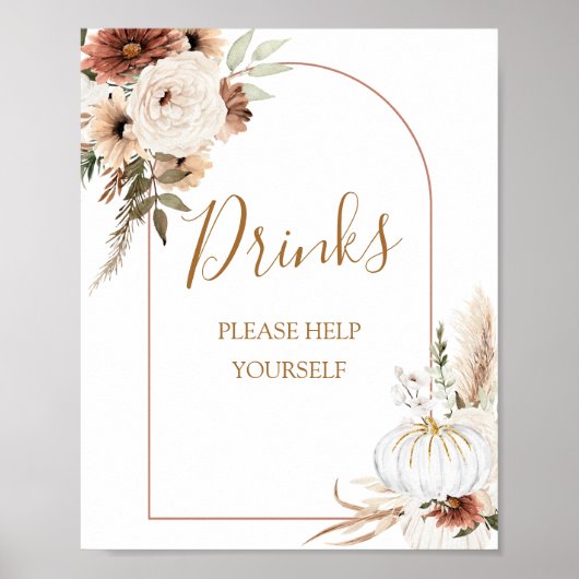 Pompoen Rustieke Boho Herfst In Love Drinken Teken Poster (Voorkant)