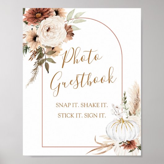 Pompoen Rustieke Boho Herfst Verliefd Foto Guestbo Poster (Voorkant)