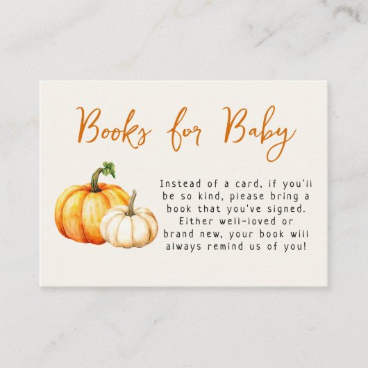 Pompoen Rustieke Herfst Baby shower Boeken voor Ba Informatiekaartje (Voorkant)