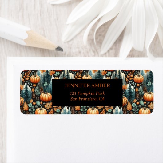 Pompoen Rustieke Herfst & Herfst Bladeren Seizoens Etiket (Insitu)