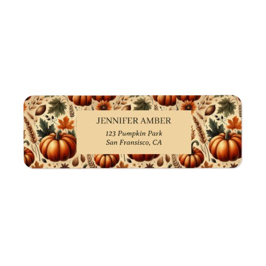Pompoen Rustieke Herfst & Herfst Bladeren Seizoens Etiket (Voorkant)