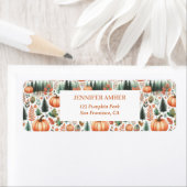 Pompoen Rustieke Herfst & Herfst Bladeren Seizoens Etiket (Insitu)