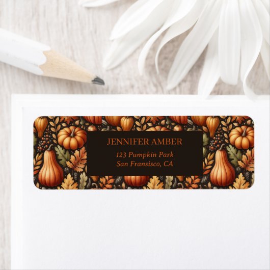 Pompoen Rustieke Herfst & Herfst Bladeren Seizoens Etiket (Insitu)