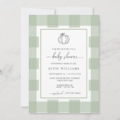 Pompoen Sage Green Gingham Baby shower Kaart (Voorkant)