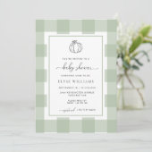 Pompoen Sage Green Gingham Baby shower Kaart (Staand voorkant)