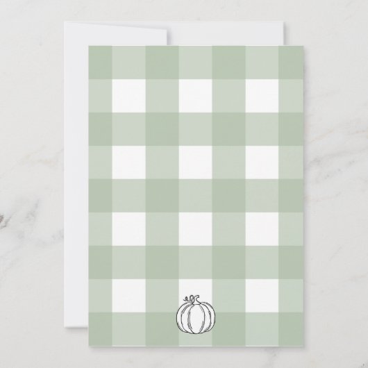Pompoen Sage Green Gingham Baby shower Kaart (Achterkant)