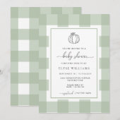 Pompoen Sage Green Gingham Baby shower Kaart (Voorkant / Achterkant)