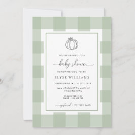 Pompoen Sage Green Gingham Baby shower Kaart