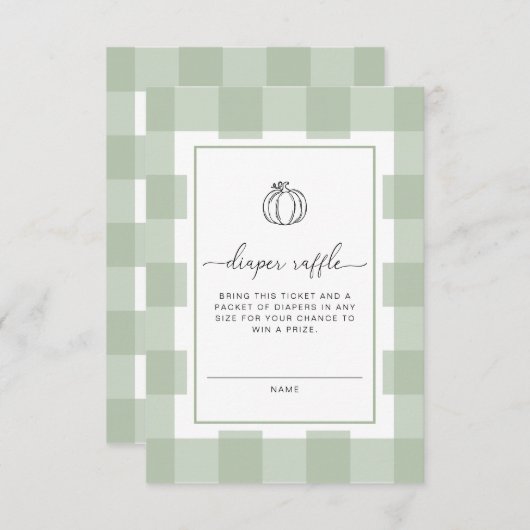 Pompoen Sage Green Gingham Luier Raffle Ticket Informatiekaartje (Voorkant / Achterkant)