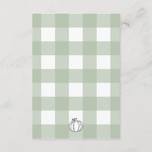 Pompoen Sage Green Gingham Luier Raffle Ticket Informatiekaartje (Achterkant)
