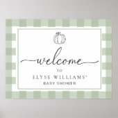 Pompoen Sage Green Gingham Welkom Poster (Voorkant)